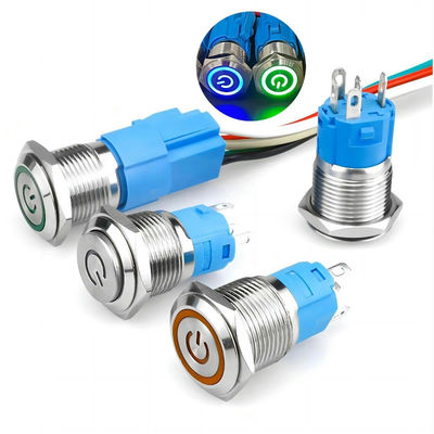 16mm momentane vergrendeling met hoge stroom LED verlicht IP67 waterdicht metalen drukknop schakelaars 10A zelfvergrendeling met draad
