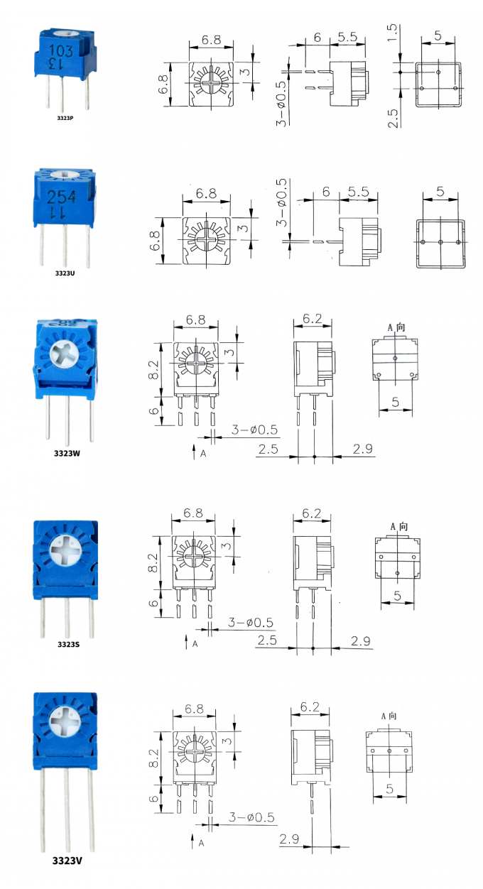 3323 Serie Eenvoudig draaiend metaal glas glazuur Trimmer potentiometer 3323s 3