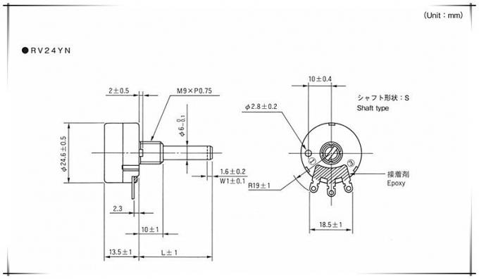 RV24YN20S koolstoffolie verstelbare enkel draaiende potentiometer roterende variabele weerstand 3